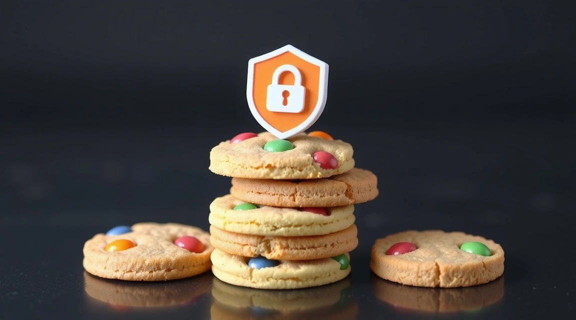 Różnokolorowe ciasteczka ułożone w stos z ikoną prywatności