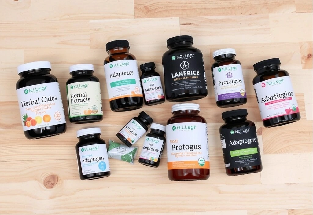 Różne naturalne suplementy w eleganckich opakowaniach