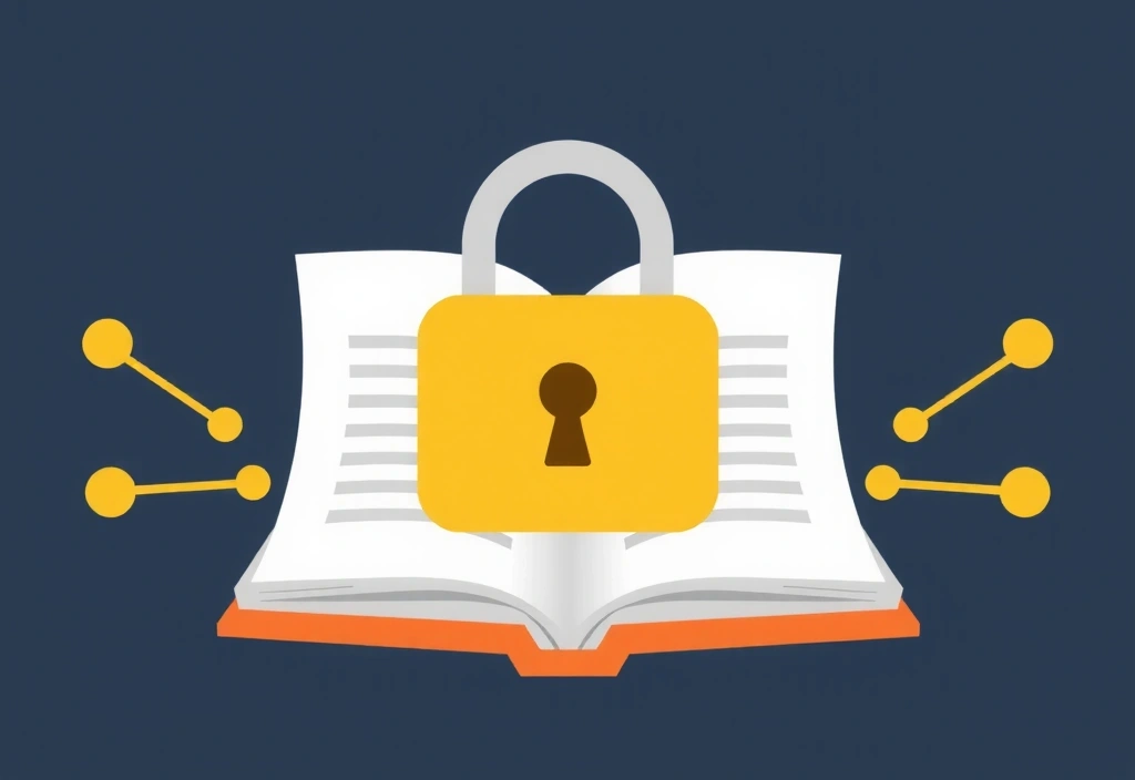 Ilustracja symbolizująca prawa autorskie, z ikoną kłódki i dokumentów